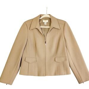 Talbots Womens Vintage Quilted Blazer Jacket Petite Size 14 Tan Workwear Career